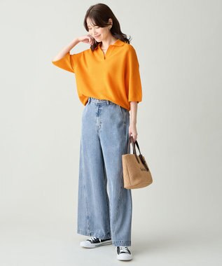 ANY L アクリルガーターポロ衿ニット マリーゴールド