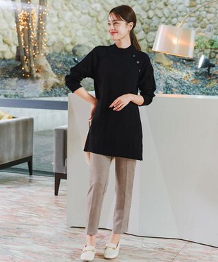 Tiaclasse 【洗える】スエードポンチテーパードパンツ グレージュ