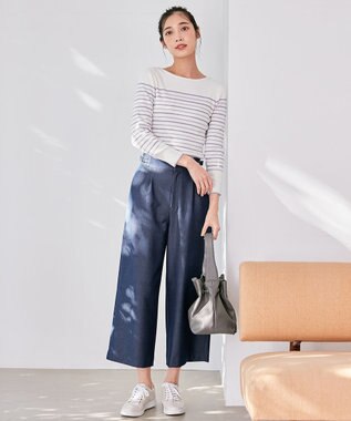 ANY SIS 【洗える】ベルトポイントワイド パンツ シャンブレーブルー