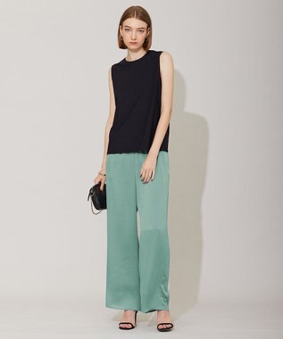 ICB 【接触冷感・洗える】サテンヨウリュウ ワイドストレートパンツ セラドン系