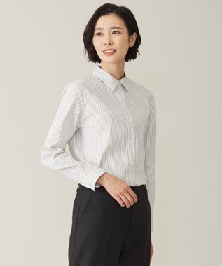 J.PRESS LADIES L 【洗える】BEZ ストライプ シャツカラー ブラウス イエロー系1