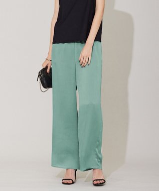 ICB 【接触冷感・洗える】サテンヨウリュウ ワイドストレートパンツ セラドン系