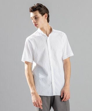 JOSEPH HOMME トライジャガードストレッチ ウイングカラー半袖シャツ ホワイト系
