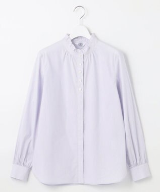 J.PRESS LADIES L 【洗える】 BEZ VEGA フリル ストライプ ブラウス ふじ色系1