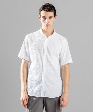 JOSEPH HOMME トライジャガードストレッチ ウイングカラー半袖シャツ ホワイト系