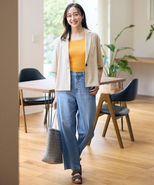 ANY L 【洗濯機可/接触冷感/UVケア】清涼リラックス半袖ジャケット グレージュ