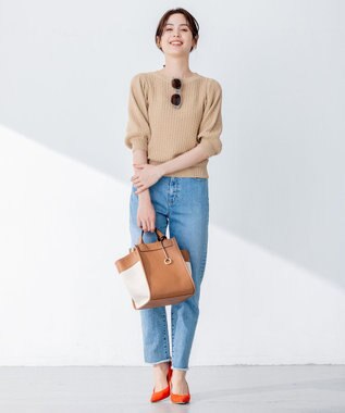 組曲 S 【洗える】CHAIギャザースリーブ ニット ベージュ系