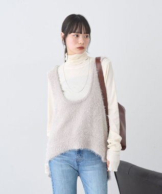 earth music&ecology フェザーUネックニットベスト Light Gray