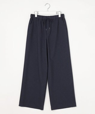J.PRESS LADIES ペンシル SLUB STRIPE ワイド イージー パンツ ネイビーストライプ系