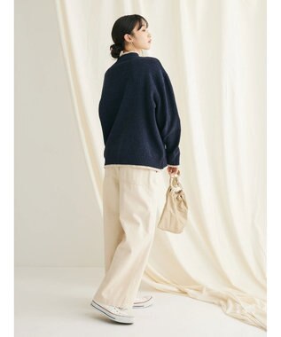 CRAFT STANDARD BOUTIQUE 洗えるモールニット配色プルオーバー Navy