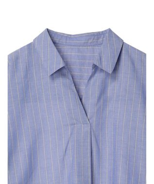 Green Parks 綿麻混スキッパーシャツ Stripe Sax