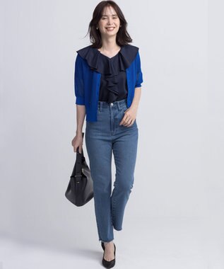 組曲 L ブラウスライクラッフル カットソー ネイビー系