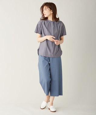 J.PRESS LADIES 【シワになりにくい】コットンフィッティーシャーク ワイドパンツ ダルブルー系