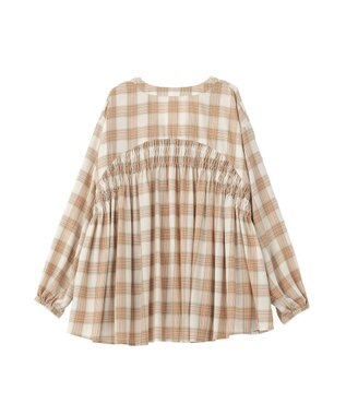 Green Parks 【しゃれシャツ】イージーケアＶネックチェックブラウス Beige