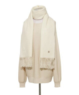 MOONBAT FURLA(フルラ）【WEB限定】ウール100％ アーチロゴ 無地ストール 190cm×60cm オフホワイト