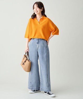 ANY L アクリルガーターポロ衿ニット マリーゴールド