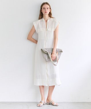 BEIGE， BERNARD / リネン混 フロントジップ スタンドカラードレス Ecru