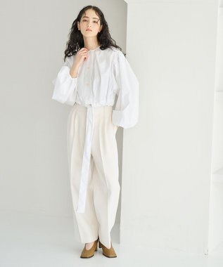 #Newans ハイウエスト2タックパンツ ホワイト