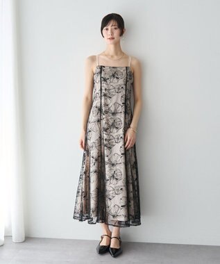 YECCA VECCA 【2点SET】フラワー柄スパンコール刺繍ドレス Ivory