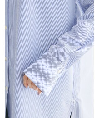 Green Parks レイヤードアソート柄シャツチュニック Stripe Blue