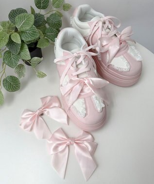 WEGO ダブルリボンフリルスニーカー ライトピンク