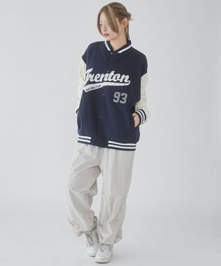 WEGO 【ユニセックス着用ITEM/MLサイズ展開】サガラワッペンスウェットスタジャン ネイビー