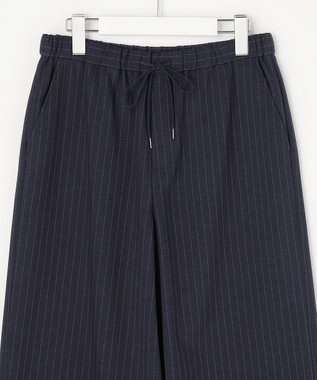 J.PRESS LADIES ペンシル SLUB STRIPE ワイド イージー パンツ ネイビーストライプ系