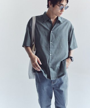 UNFILO MENS イージーケア エアリーシアーシャツ 半袖 ネイビーチェック