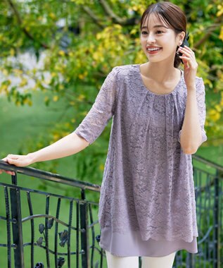 Tiaclasse 【洗える】スカラップレースチュニックブラウス ラベンダー
