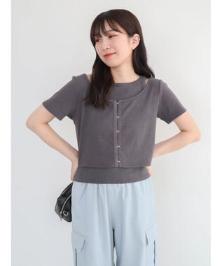 Green Parks ・swing by SET2点カーディガン&タンク Charcoal Gray