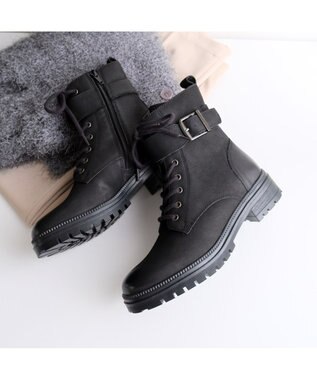 Pointer 本革 足首ベルトレースアップブーツ ブラック