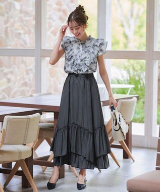 Tiaclasse 【新色追加・洗える】花柄フリルシャツブラウス グレー