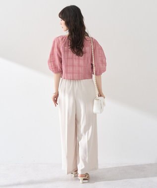 earth music&ecology シアーチェックパフスリーブブラウス Pink