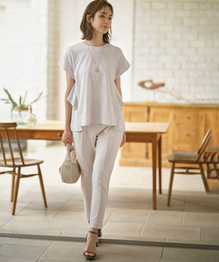 組曲 S 【接触冷感・UVケア】ライトアムンゼンジャージー フリルブラウス サンドベージュ系