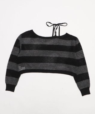 WEGO モヘアタッチ2WAYワンショルニット グレーボーダー