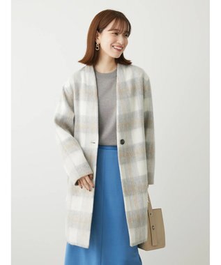 Green Parks コクーンシルエットチェックシャギーコート Gray