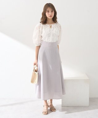 earth music&ecology シアーチェックパフスリーブブラウス Ivory