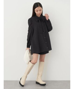 earth music&ecology ドットチュニック丈リボン付きワンピース Dot Black