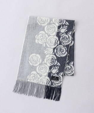 AURORA LANVIN COLLECTION　ローズ柄 カシミヤ マフラー ダークネイビー