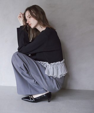 YECCA VECCA レースレイヤードラッフルカーディガン Black