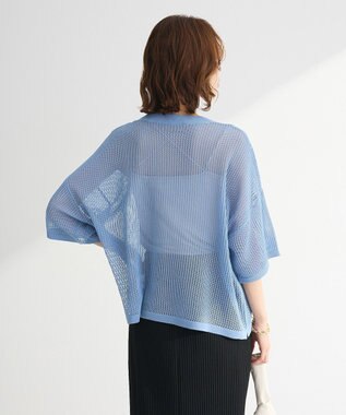 Green Parks テープロゴ透かしニットプルオーバーⅡ Sax