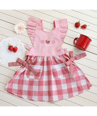 Mother garden マザーガーデン 野いちご フリルエプロン 90cm～110cm ポケット付き ピンク（淡）