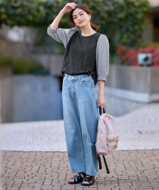 ANY 布帛コンビプルオーバー ブラックギンガム