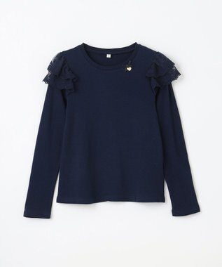 ANY KIDS 袖 レース ガーリー Ｔシャツ ネイビー