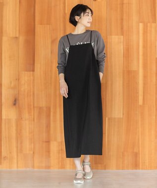 ANY L ロゴロングTシャツ チャコール×オフロゴ