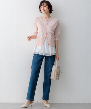 23区 【先行予約/WEB&一部店舗限定カラーあり】シャイニーシアー フラップポケット カーディガン [WEB&一部店舗限定]ピンク系