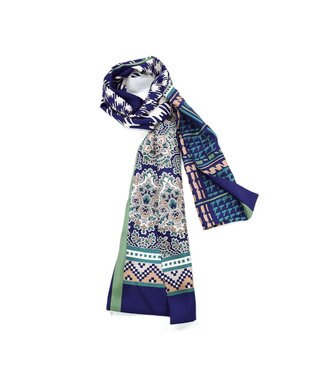 Marca ＜秋の新作！＞【Marcaオリジナル】コラージュプリント ナロースカーフ シルクツイル ネイビー×グリーン