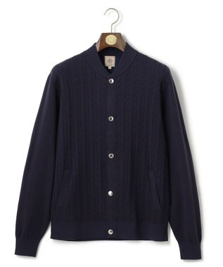 J.PRESS MEN 【ストレッチ性 / イージーケア】【FLEX YARN】ケーブルニットブルゾン型カーディガン ネイビー系