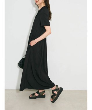 Green Parks ローウエスト切替開襟シャツワンピース Black