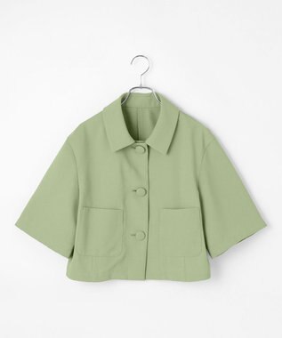 #Newans 【シワになりにくい】〈花乃まりあさんコラボ〉クロップドシャツジャケット スモークグリーン